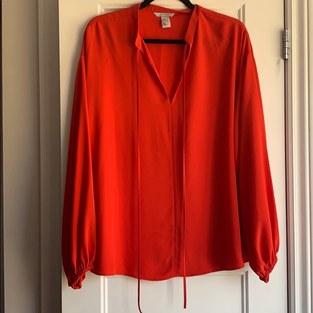 Red v-neck blouse
